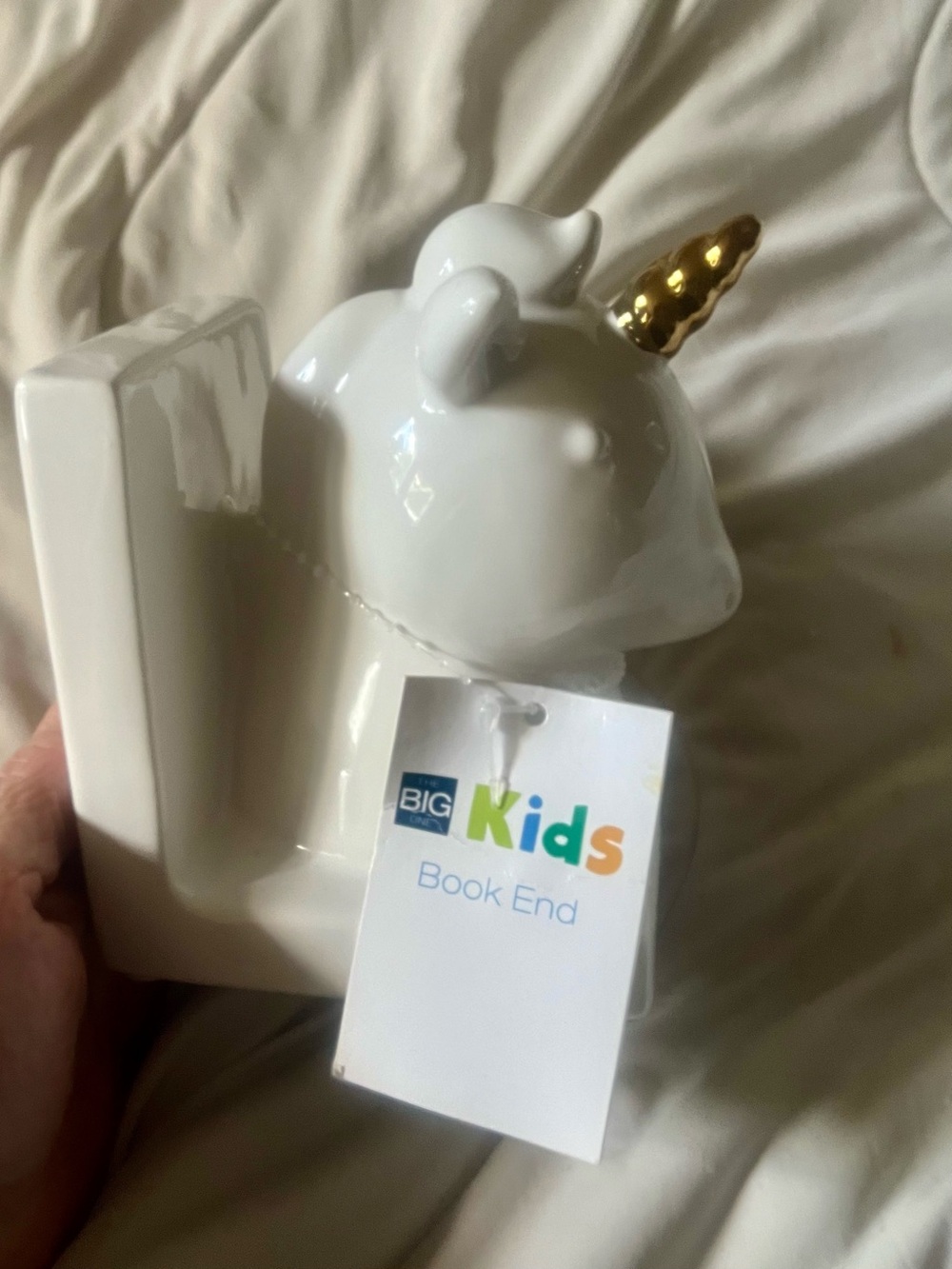 Kohl's White Unicorn Book End with Gold Horn